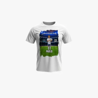 Camiseta blanca de futbol personalizada con foto | Estadio Noche