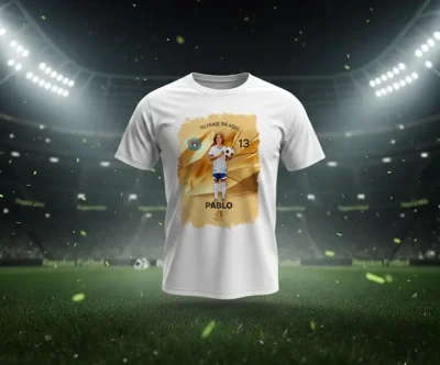 Camiseta blanca de futbol personalizada con foto | Golden