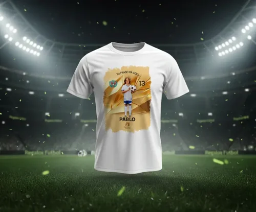 camiseta_golden_fondo_estadio Camiseta blanca de futbol personalizada con foto | Golden