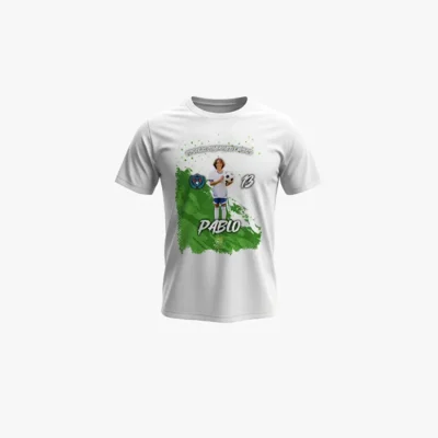camiseta_pinceladas_verde_fondo_gris Camiseta blanca de futbol personalizada con foto | Pinceladas