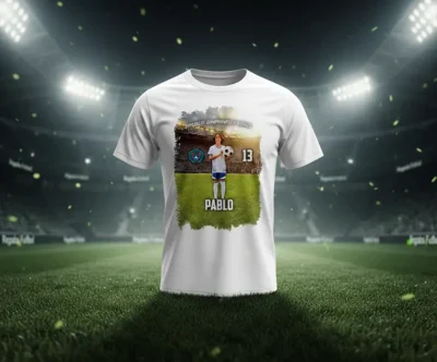Camiseta blanca de futbol personalizada con foto | Estadio Dia