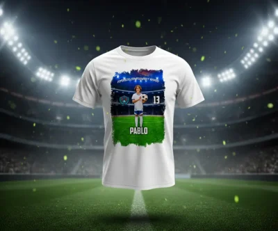 Camiseta blanca de futbol personalizada con foto | Estadio Noche